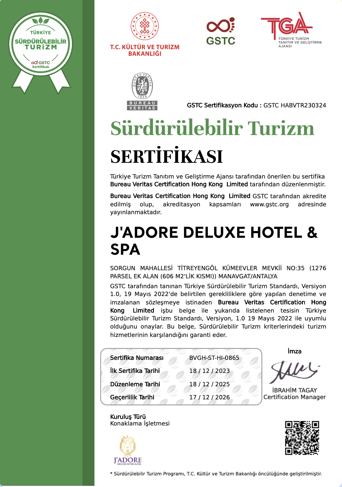 Sürdürülebilir Turizm Sertifikası
